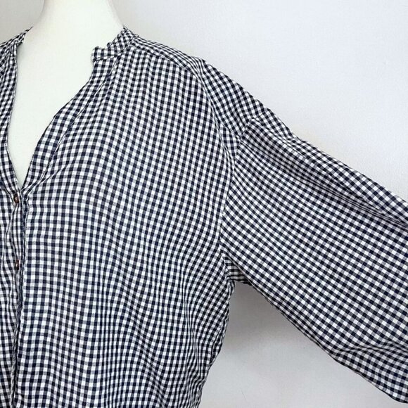 PILCRO WHITE BLUE CHECKERED GINGHAM OVERSIZED COLLARLESS BUTTON DOWN SHIRT - L - Picture 5 of 11